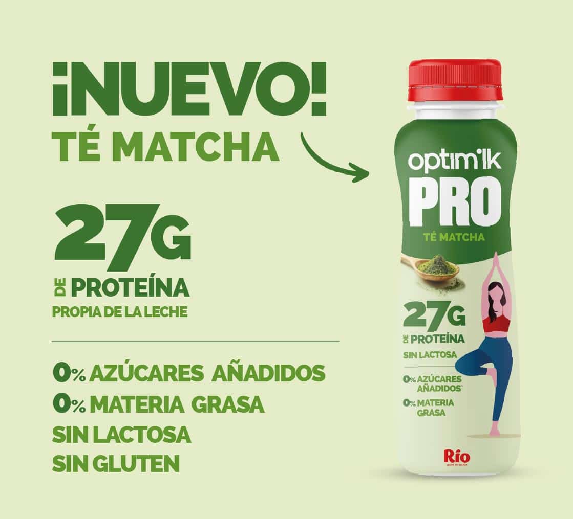 Batido hiperproteico con sabor té matcha 27g de proteína. Con imagen de gente realizando actividad física.